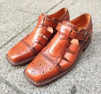 square toe semi-brogue handmade sandals (1)